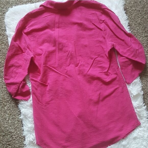 Soft Surroundings Pink Cotton Long Button down Pintuck Top Size Small - Picture 5 of 6